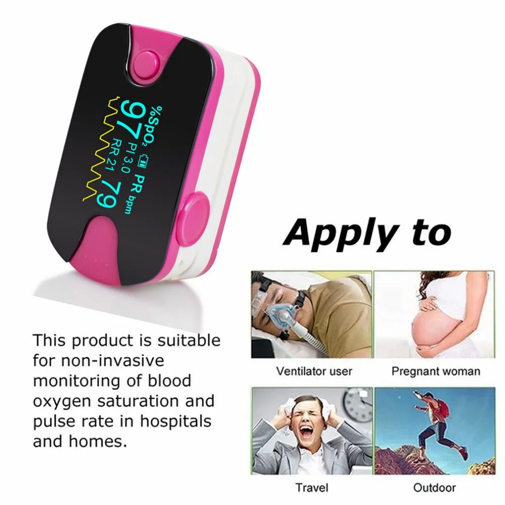 Sveikatos Stebi, Rose Pink, OLED Ekranas Piršto Pulse Oximeter Kraujo Deguonies SPO2 PR PI Kvėpavimo ritmo Monitorius