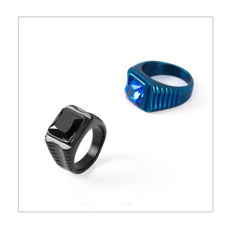 Naujos Kokybės Vyrai Žiedas Juoda Mėlyna, Nerūdijančio Plieno, Geometrijos Akmens Piršto Žiedą, Vyrų, Vyrų, Hip-Hop Grupė Jewelryc Didmeninės