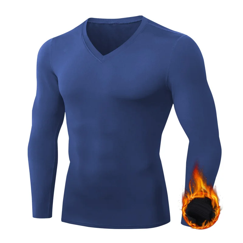Naujas Žiemą Šilumos Vyrai V Kaklo Vilnos Sportas T-Shirt Bėgimas Bėgimo Treniruotės Vilnos Marškinėliai Šiltesnius Apatinius Baselayer Plius Dydis