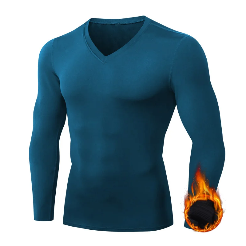 Naujas Žiemą Šilumos Vyrai V Kaklo Vilnos Sportas T-Shirt Bėgimas Bėgimo Treniruotės Vilnos Marškinėliai Šiltesnius Apatinius Baselayer Plius Dydis