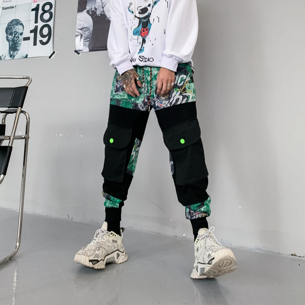 Hip-Hop Poilsiu Pants Mens Harajuku Sweatpants Streetwear Spalvos Bloką Kratinys Medvilnės Track Kelnės Haremo Kelnės Hipster WQ161