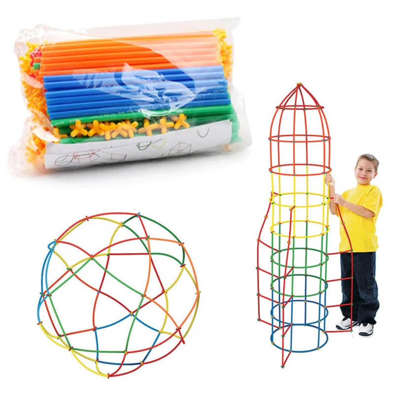 1set Surinkti Blokai Žaislas Vaikams Švietimo Spalvingas Plastiko Šiaudų Kovoti Įdėta Blokai Kalėdų Dovana