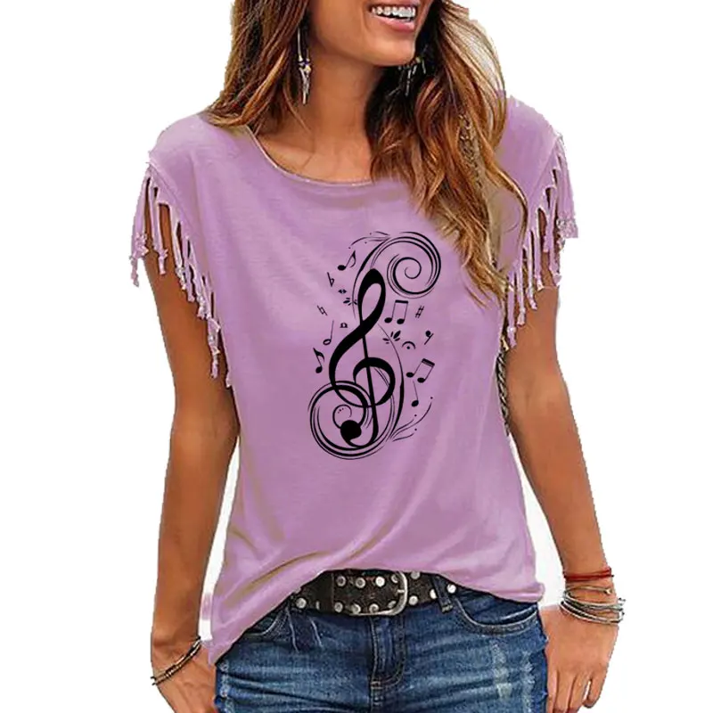 Naujas Muzikinis Pažymi, Medvilnės marškinėliai Juokinga Spausdinti Tee trumpomis rankovėmis T-shirt Moterims, Minkštas O-kaklo Humoro Marškinėlius