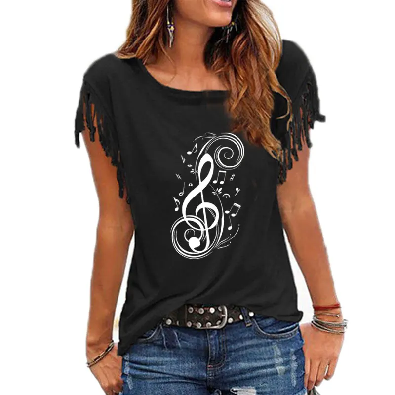 Naujas Muzikinis Pažymi, Medvilnės marškinėliai Juokinga Spausdinti Tee trumpomis rankovėmis T-shirt Moterims, Minkštas O-kaklo Humoro Marškinėlius