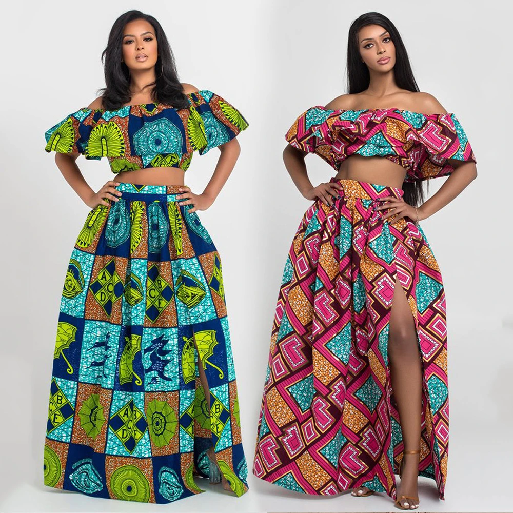 MD 2020 Naują Afrikos Spausdinimo 2 Vienetų Komplektas Ankara Stiliaus Dashiki Viršūnes Ir Sijonas Elegantiškas Ponios Drabužiai Vestuves Sijonai Kostiumas
