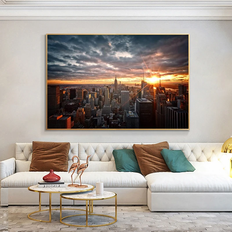 Niujorke Saulėlydžio Vaizdas Drobės, Paveikslai Ant Sienų, Menas, Plakatų Ir grafikos Skline iš Manheteno Sienos Nuotraukas Namų Puošybai