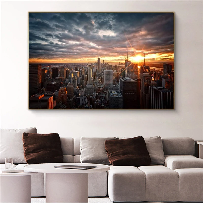 Niujorke Saulėlydžio Vaizdas Drobės, Paveikslai Ant Sienų, Menas, Plakatų Ir grafikos Skline iš Manheteno Sienos Nuotraukas Namų Puošybai
