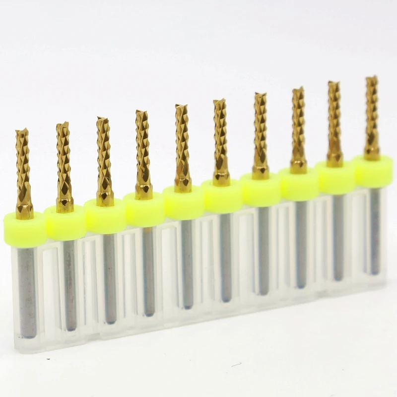 Padengtas titano įtvirtino karbido PCB frezavimo cutter 2.1 mm/2.2 mm/2.3 mm/2.4 mm 10VNT medienos CNC router sukasi metalo pjovimo engravi