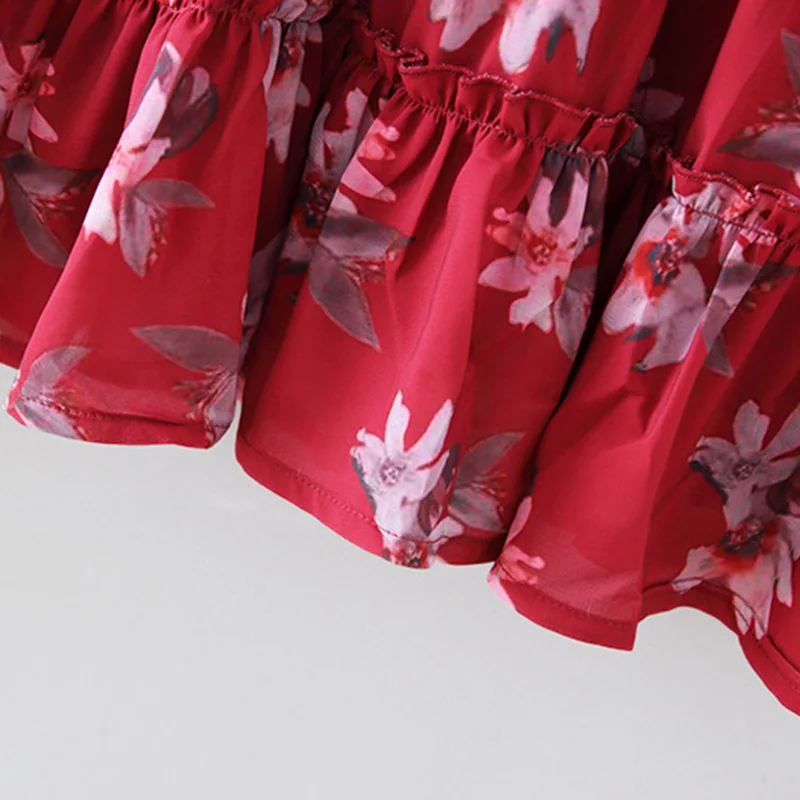 Humoro Lokys Mergaičių Suknelė Elegantiškas Princesė Dress Raukiniai Gėlių Europos Amerikietiško Stiliaus Šalies Bamblys Kūdikiams, Vaikams, Vaikų Drabužiai