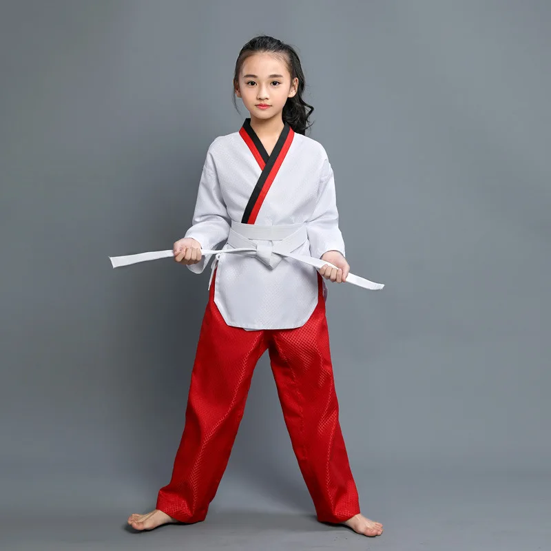 Suaugusiųjų vaikų Kvėpuojantis medvilnės Kovos Meno Taekwondo vienodus Drabužius Patvirtinta Taekwondo mokymo dobok drabužius pridėti 1 diržas F