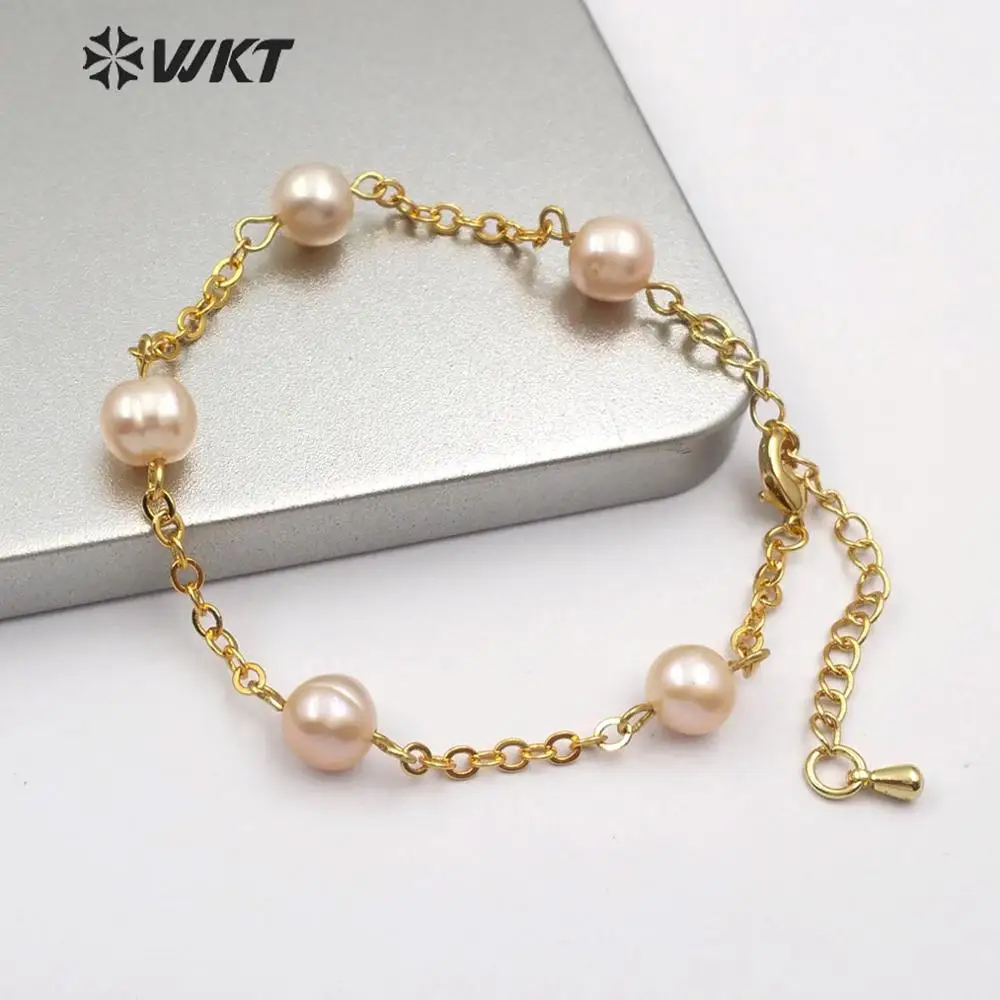 WT-B480 WKT natūralių gėlavandenių perlų Apyrankė reguliuojamas aukso Bangle moterų vestuvių Apyrankės Papuošalai naują atvykimo