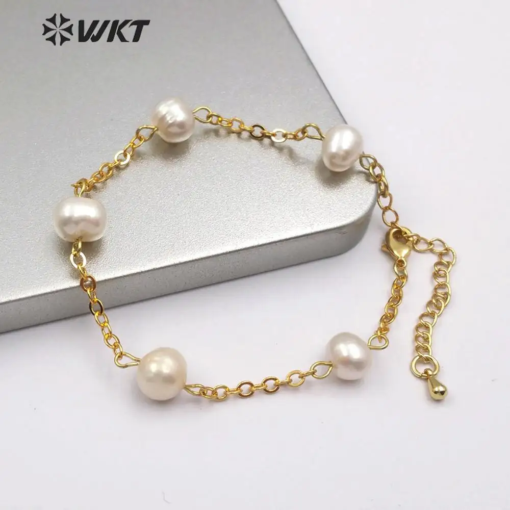 WT-B480 WKT natūralių gėlavandenių perlų Apyrankė reguliuojamas aukso Bangle moterų vestuvių Apyrankės Papuošalai naują atvykimo