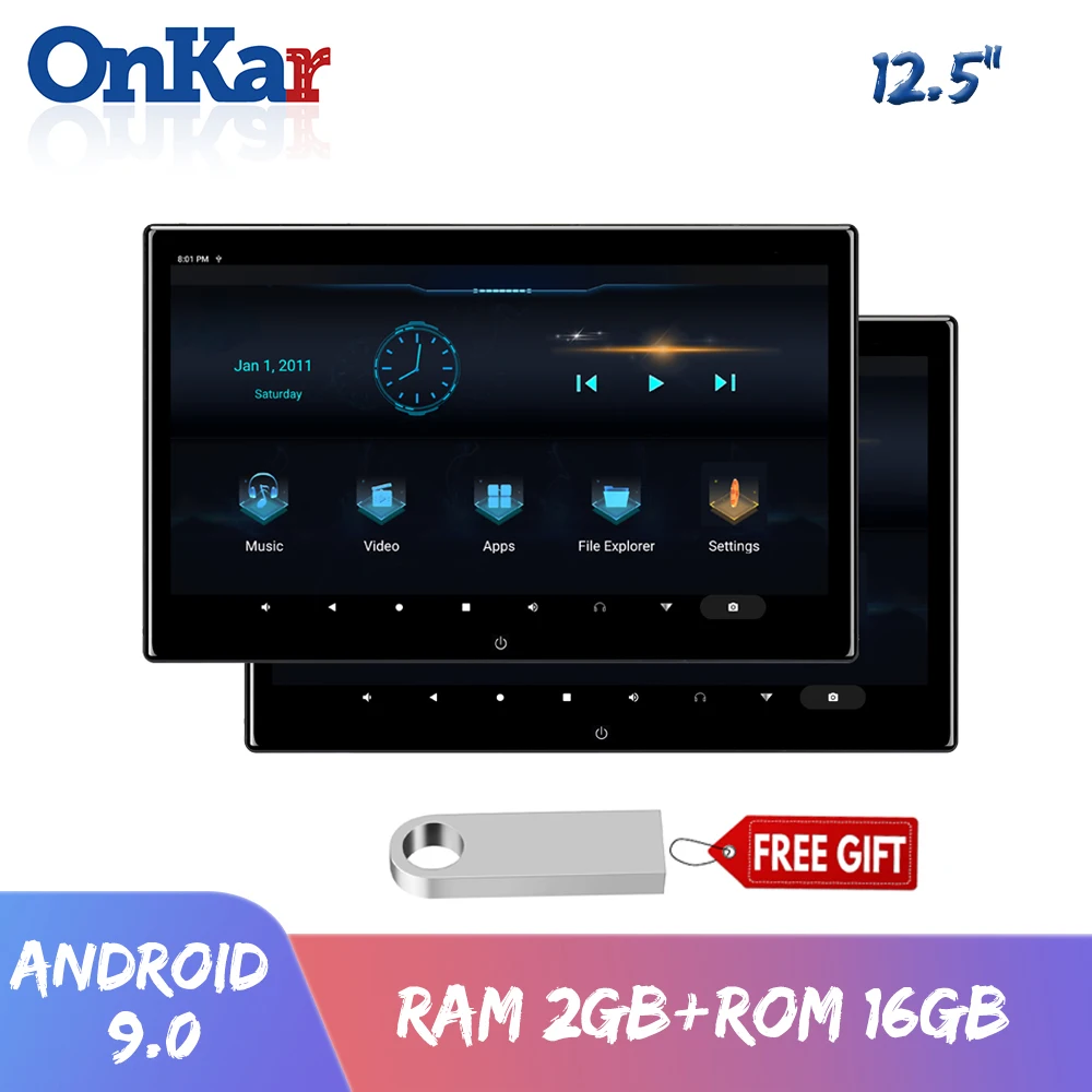 ONKAR 12.5 Colių 2GB+16GB Automobilių Pogalvių Monitorius Su Android 9.0 Octa Core 1920*1080 4k 1080P MP5 WI-fi/Bluetooth/USB/SD Kortelės