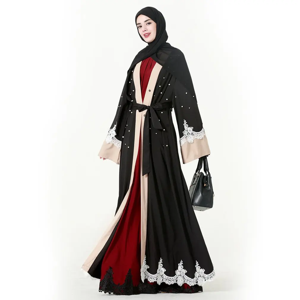 Naujas Elegantiškas Moteris, Visas Ilgis Prarasti Nėrinių Sujungimas Kratinys Musulmonų Abaja Muslem Caftans Ilgas Mantijas Arabų Dubajus Suknelė