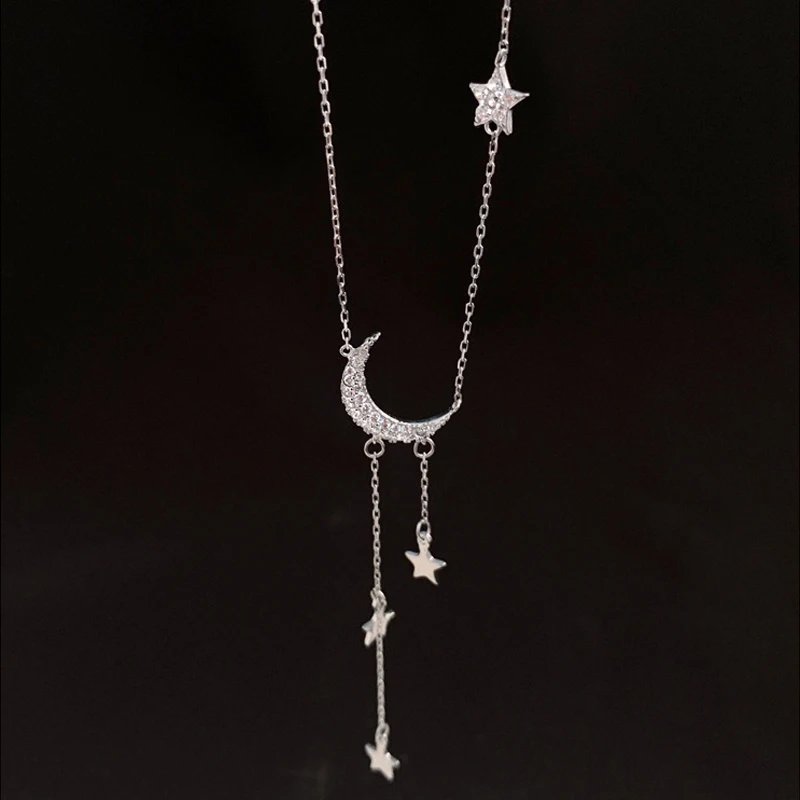 Naujas Puikus 925 Sterling Silver Star Mėnulis Kutas Pakabučiai, Karoliai Moterų choker collares Vestuvių Papuošalai Clavicle Karoliai