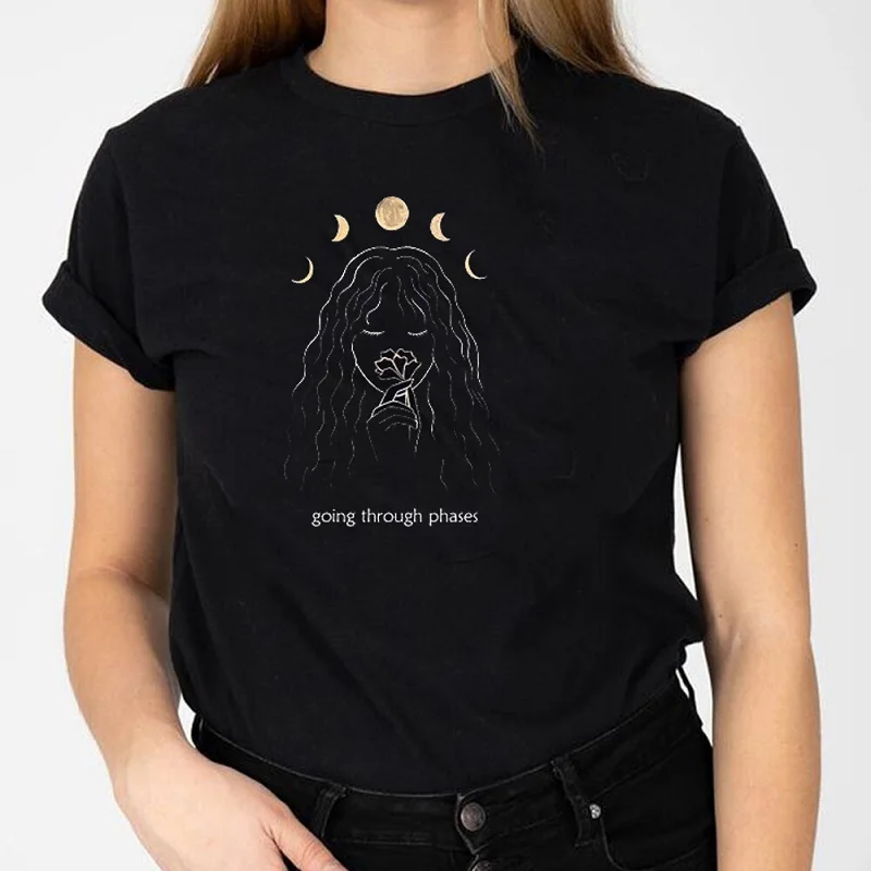 Vyksta Etapais T-Shirt Moterų Grunge Estetinės Dangaus Mėnulis Tee Mielas Ragana Marškinėliai Gotikos Drabužių