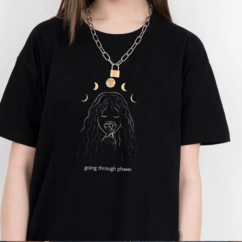 Vyksta Etapais T-Shirt Moterų Grunge Estetinės Dangaus Mėnulis Tee Mielas Ragana Marškinėliai Gotikos Drabužių