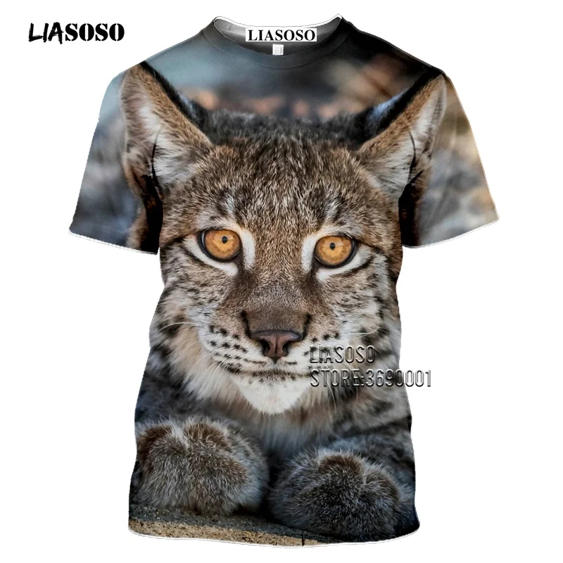 LIASOSO Cool Cat Eurazijos Lūšys Marškinėliai Vyrams 3D Print T-shirt Moterims, Vasaros marškinėliai Harajuku Atsitiktinis Tee Marškinėliai Topai Trumpas Rankovės