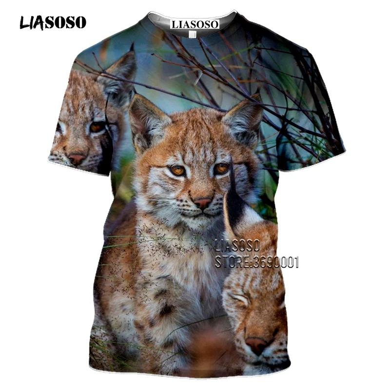 LIASOSO Cool Cat Eurazijos Lūšys Marškinėliai Vyrams 3D Print T-shirt Moterims, Vasaros marškinėliai Harajuku Atsitiktinis Tee Marškinėliai Topai Trumpas Rankovės