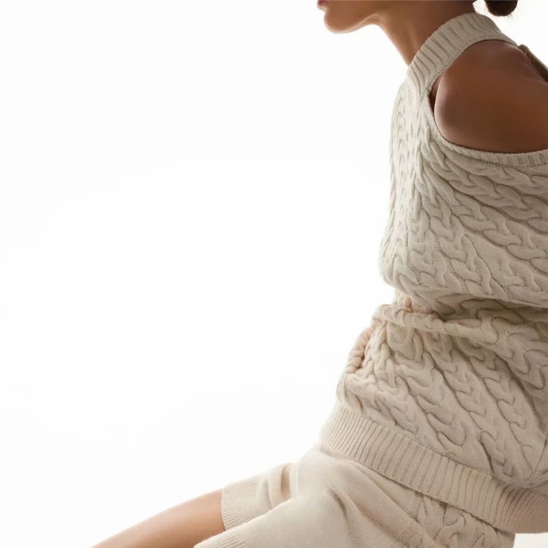 Elegantiškas Moteris, Nuo Peties Megztinis 2020 Mados Ponios Asimetrinė Megzti Viršūnes Streetwear Moterų Prašmatnus O-Kaklo Megztinis