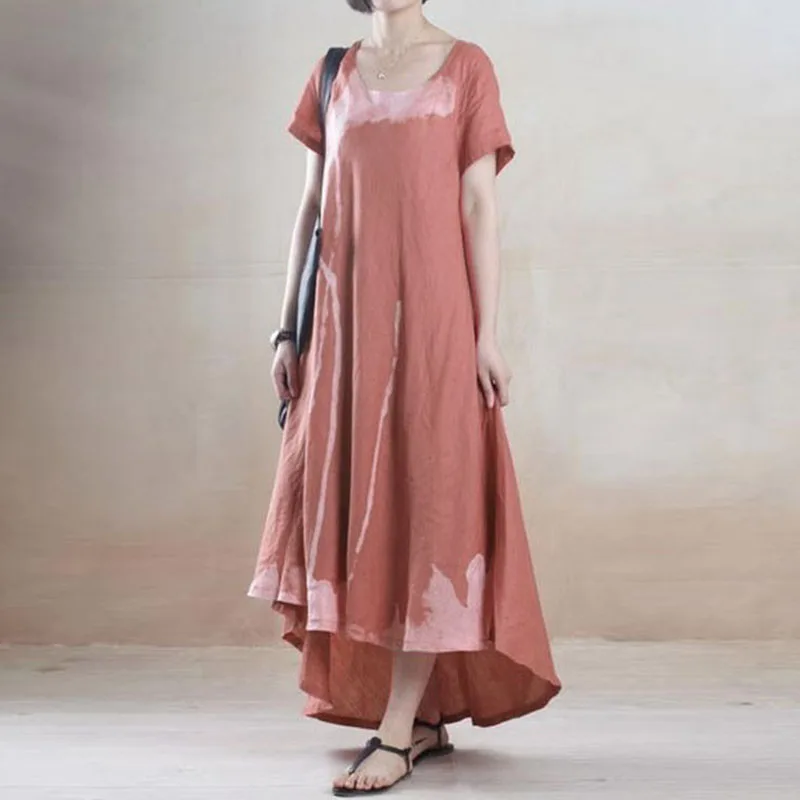 ZANZEA Elegantiškas Spausdinti Midi Suknelė 2021 Moterų Gėlių Sundress Vasaros Atsitiktinis Trumpas Rankovės Aukštas Žemas Vestidos Moterų Apdaras Femme