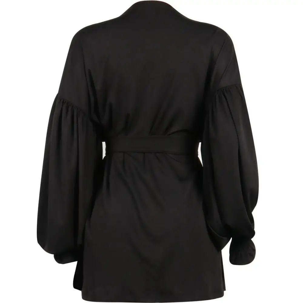 Umeko Rudenį Giliai V-kaklo Prarasti Mini Black Marškinėliai Suknelė Moterims, Ilgai Žibintų Rankovės Sūpynės 