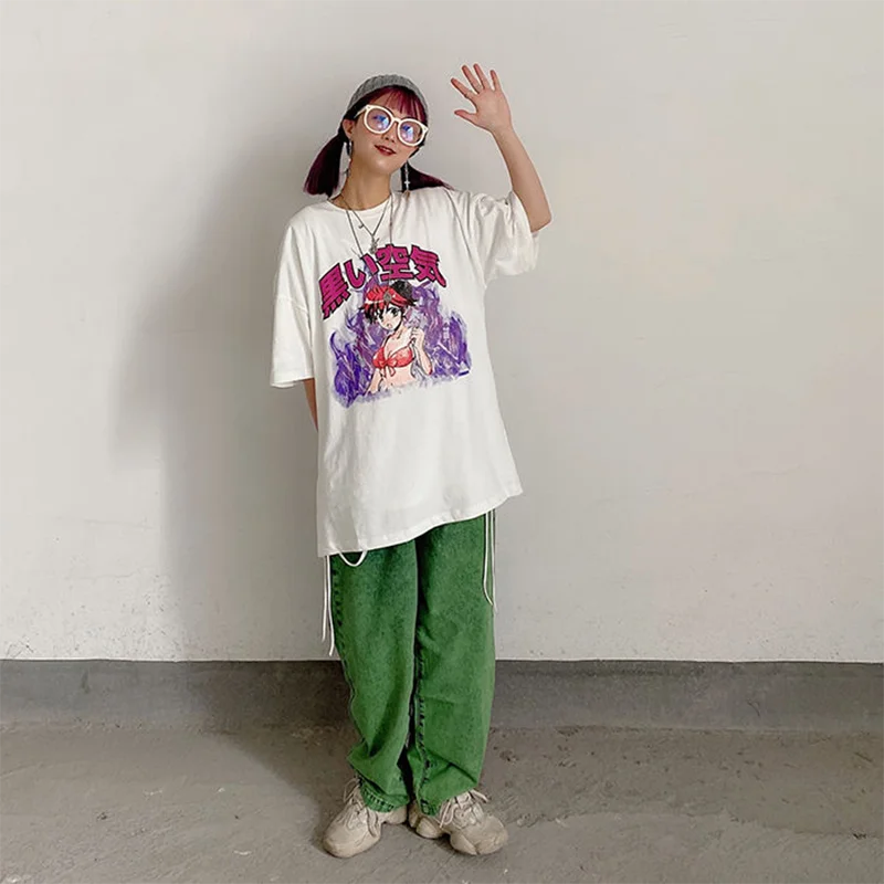 2020 Ms Hip-Hop Marškinėliai Streetwear Japonų Animacinių filmų Seksuali Mergina Marškinėlius Harajuku HipHop T-shirt Anime Medvilnės Gotikos Viršūnes Tees Viršų