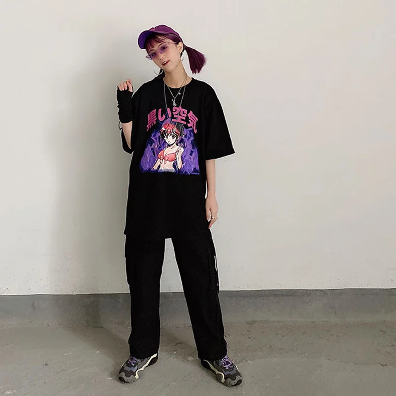 2020 Ms Hip-Hop Marškinėliai Streetwear Japonų Animacinių filmų Seksuali Mergina Marškinėlius Harajuku HipHop T-shirt Anime Medvilnės Gotikos Viršūnes Tees Viršų