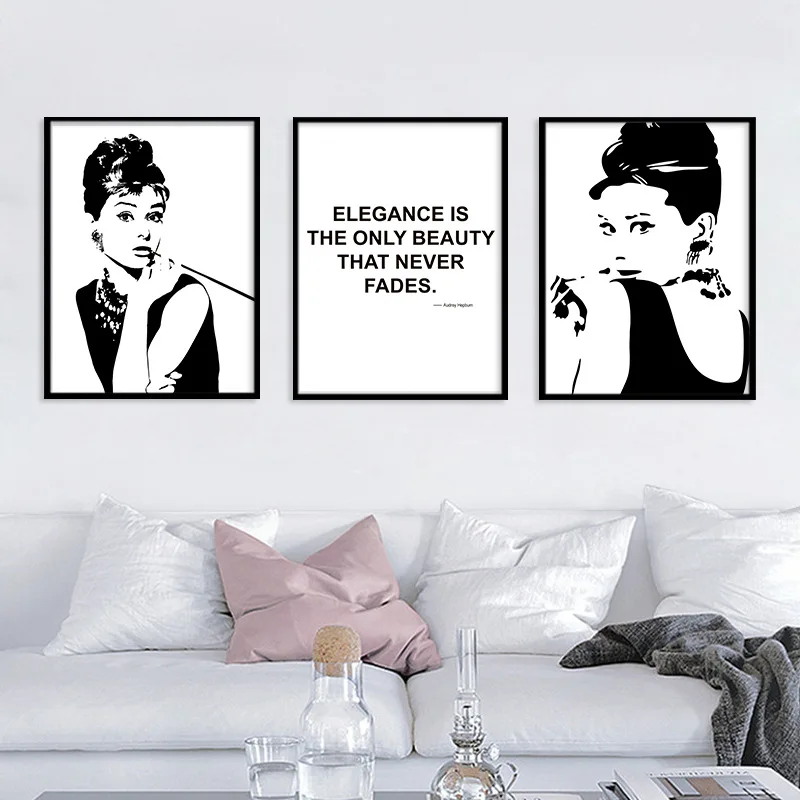 Audrey Hepburn Šiaurės Plakatai Modernus Juodai Baltos Sienos Meno Tapybos Drobės ir Spausdina Sienos Nuotraukas Kambarį Apdaila