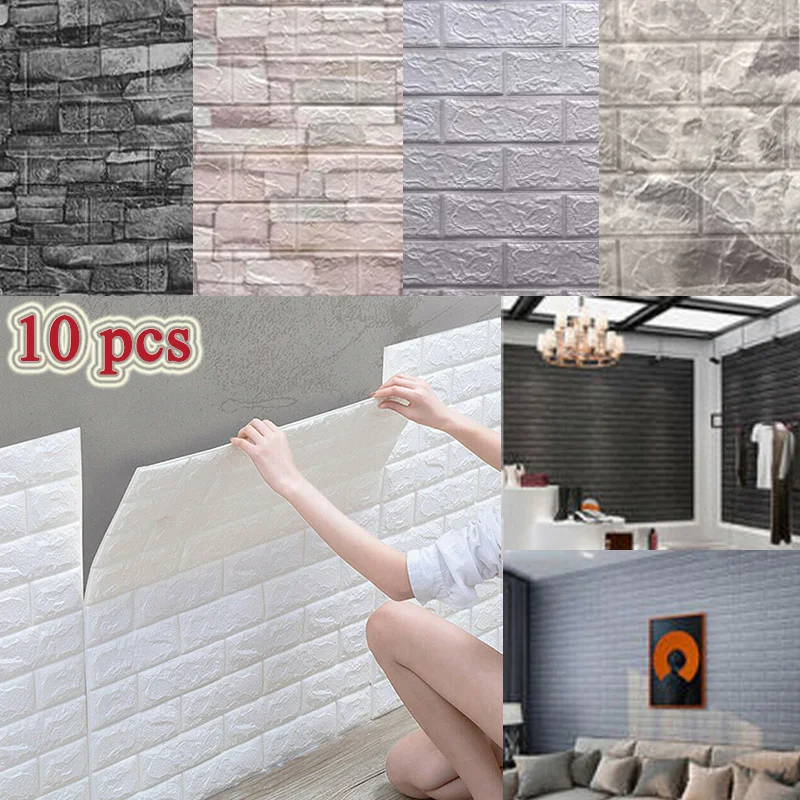 10 Vnt 3D Sienų Lipdukai, Lipnios Plytelių Vandeniui Putų Skydelis, svetainė, TV Foną Apsaugos Kūdikių Tapetai 38*35cm