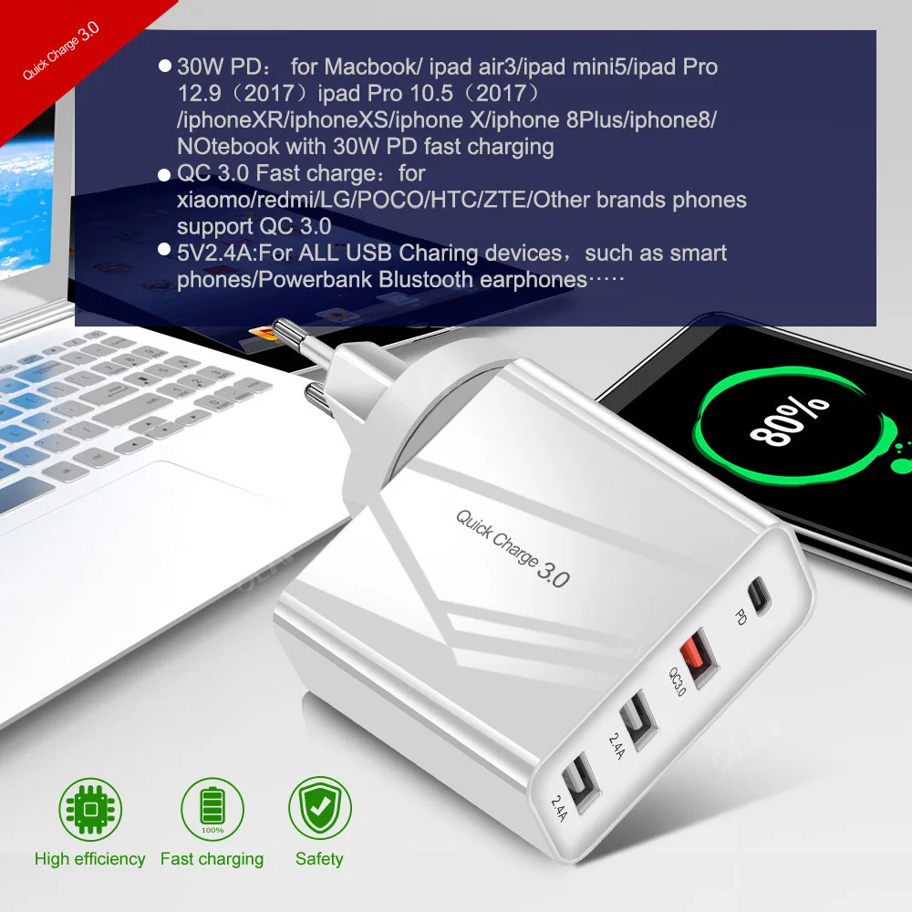 48W Greitai Įkrauti 3.0 PD USB Įkroviklis iPhone 11 Pro Max 
