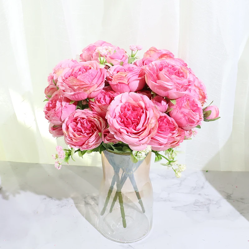 Geriausia Pardavimo Graži Rožė, Bijūnas Dirbtinio Šilko Gėlių Maža Balta Puokštė Buveinės Šalies Žiemos Vestuvių Dekoravimas Netikrą Gėlės