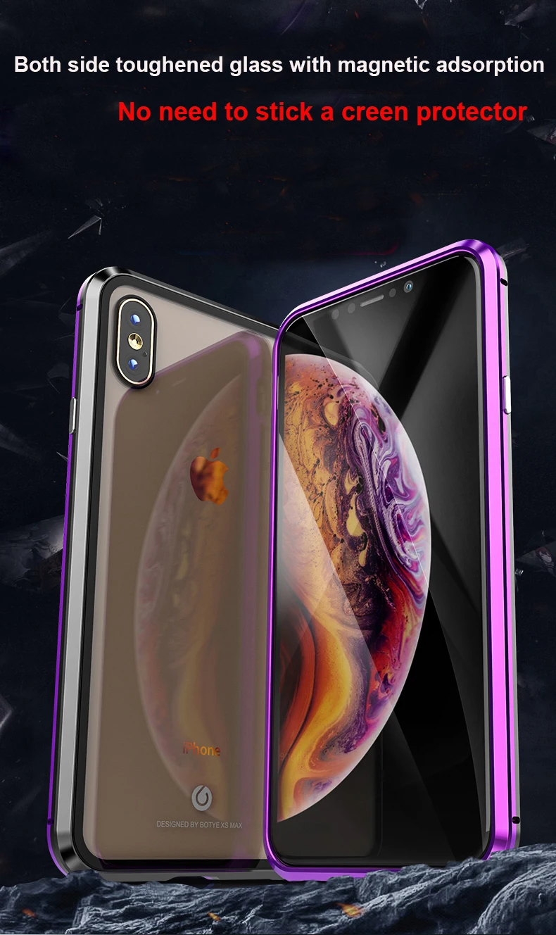 Telefono dėklas skirtas iPhone 7 8 11 X RS XR MAX Pro Plus Padengti Metalo Abi Pusės 9H Grūdintas Stiklas 360 Apsaugos atsparus smūgiams