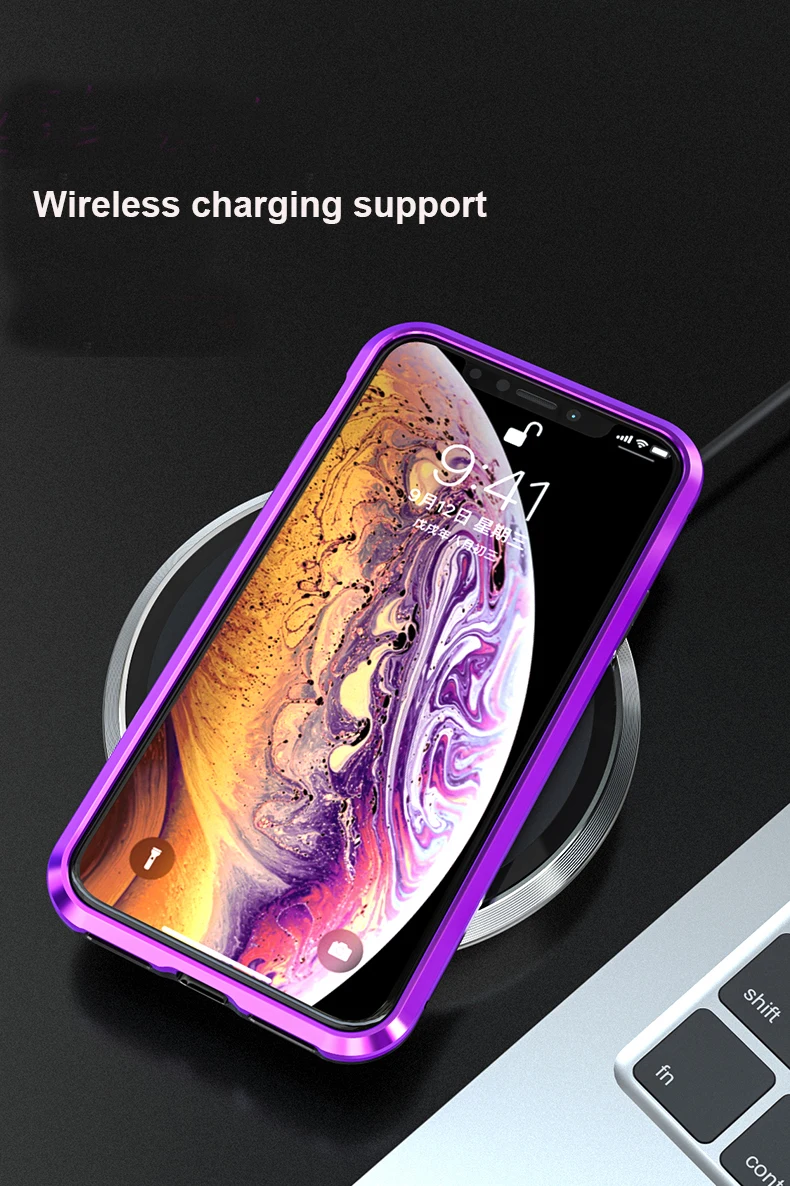 Telefono dėklas skirtas iPhone 7 8 11 X RS XR MAX Pro Plus Padengti Metalo Abi Pusės 9H Grūdintas Stiklas 360 Apsaugos atsparus smūgiams