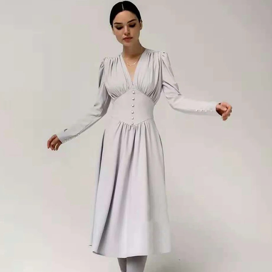 Rudenį Seksualus V-Kaklo, ilgomis Rankovėmis Single-Breasted-Line Suknelė 2020 Naujas Moterų Įžymybių kilimo ir tūpimo Tako Klubo Vakare Šalis Suknelė Vestidos