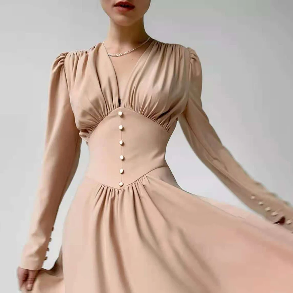 Rudenį Seksualus V-Kaklo, ilgomis Rankovėmis Single-Breasted-Line Suknelė 2020 Naujas Moterų Įžymybių kilimo ir tūpimo Tako Klubo Vakare Šalis Suknelė Vestidos