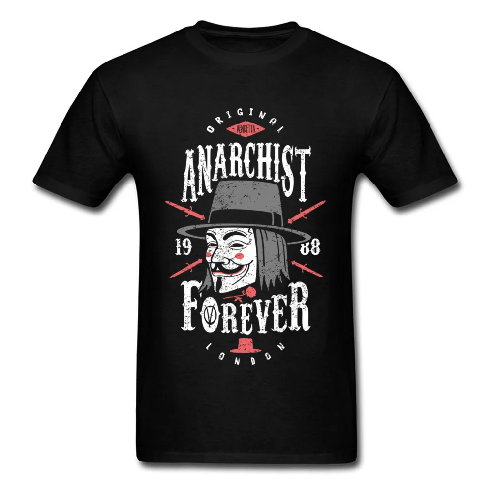 Anarchist Amžinai T-shirt V For Vendetta Viršūnes Vyrų Kaukė T Shirt, Derliaus Viršūnės Juodos Tees Medvilnės Tshirts Stilingi Drabužiai