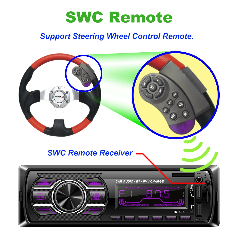 Automobilio Radiją FM DC 12V Fiksuotojo skydelis Auto Garso Bluetooth, MP3 grotuvas Dual USB Įkroviklis TF kortelę Mašina Reader AUX SWC Nuotolinio M2