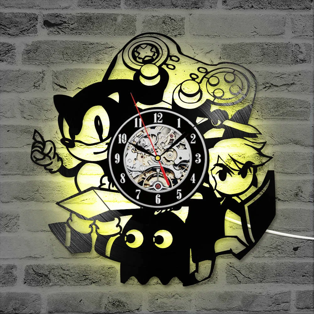 Sonic Žaidimas Vinilo Įrašas Laikrodis Kūrybos Antikos Stiliaus Sienų Dekoras LED Laikrodį Dovanų Vaikams 3D Silent Įrašyti Laikrodis Su 7 Laikrodis