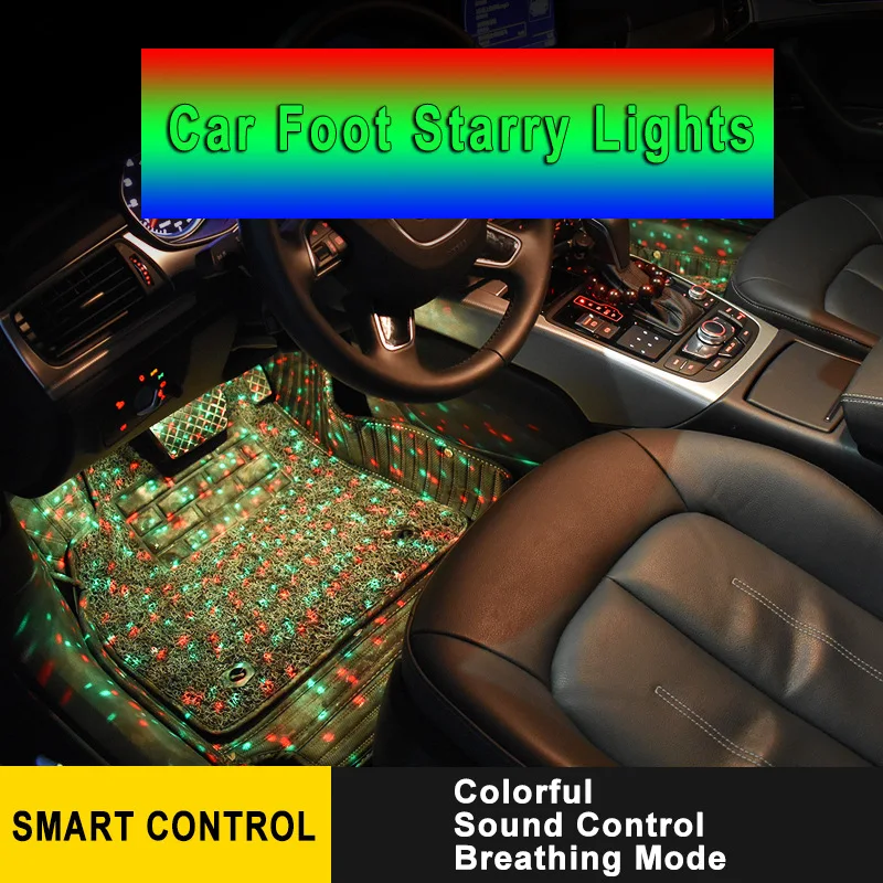 4pcs Automobilio Salono LED RGB Juostos Šviesos Dekoratyvinis Stilius, Atmosfera, Lempos, USB, nuotolinio valdymo pultu muzikos atmosferą koja lempos