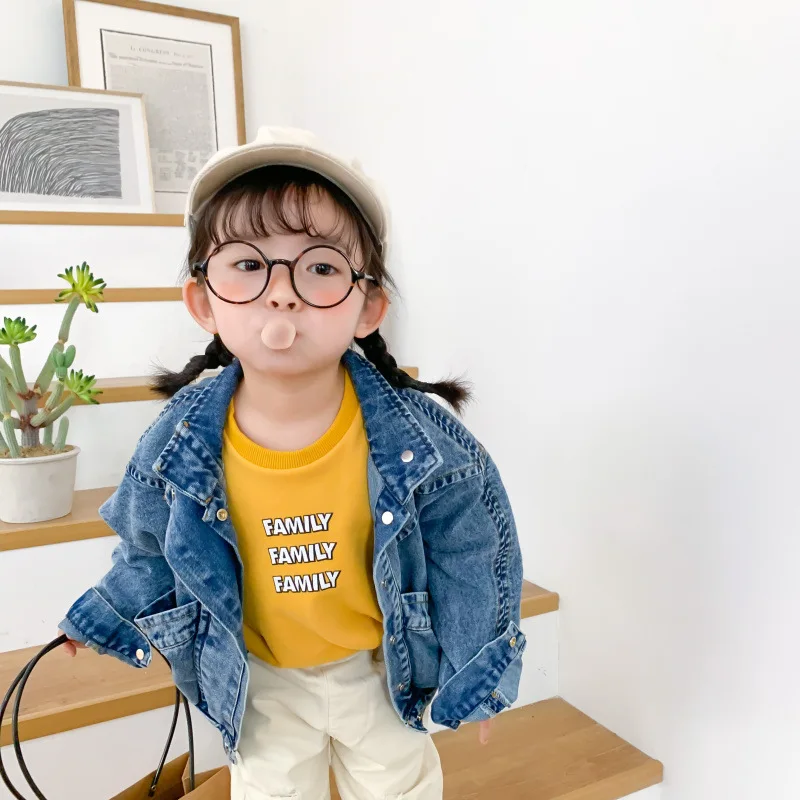 Korėjos Vaikų Pavasario Rudens Viršutiniai drabužiai 2020 Nauja Vaikiška Berniukų ir Mergaičių Džinsinio Striukė Didelis Kišenėje Retro Spalvos Džinsinio audinio Kailio Vaikams