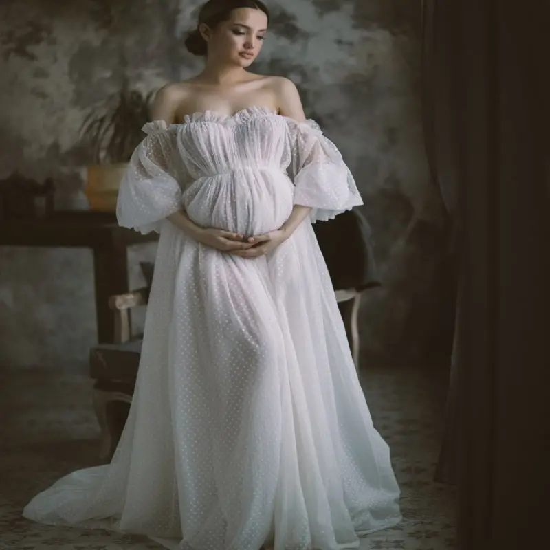 Elegantiškas Motinystės Suknelė Tiulio Susiėmę Motinystės Suknelė Photoshoot Boudoir apatinis Trikotažas Chalatas Chalatas naktiniai drabužiai Babydoll Skraiste