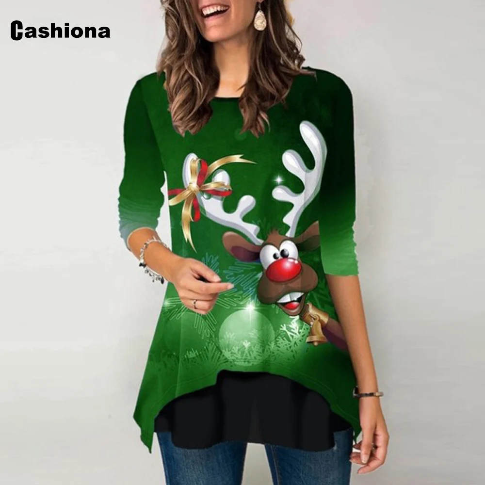 Plius dydis 4xl 5xl Moterų Top Žiemos Kalėdų 3D Print T shirt Madinga 2020 Naujas Kratinys Tees Švenčių Atsitiktinis Laisvi Marškinėliai Femme
