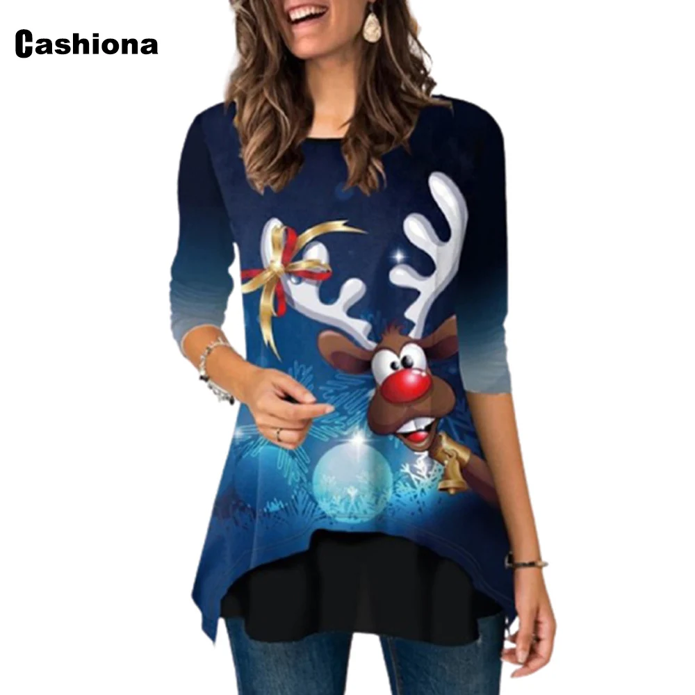 Plius dydis 4xl 5xl Moterų Top Žiemos Kalėdų 3D Print T shirt Madinga 2020 Naujas Kratinys Tees Švenčių Atsitiktinis Laisvi Marškinėliai Femme