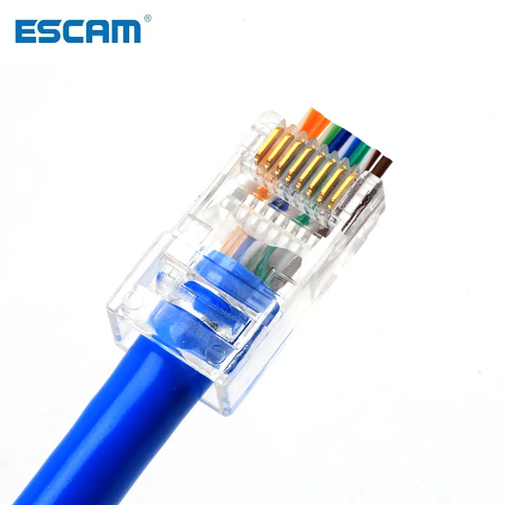 ESCAM 20/50/100vnt RJ45 Jungtis 6U Aukso PlatedPass Per Ethernet Kabeliai Modulio Prijungti Tinklo RJ-45 Kristalų Vadovai Cat5 Cat5e