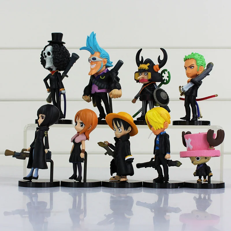 9pcs/daug Anime One Piece Pav Žaislas Beždžionė D Luffy Sanji Zoro Nami Robin Chopper Usopp Franky Brook Mini Lėlės Modelio, Pilnas Komplektas