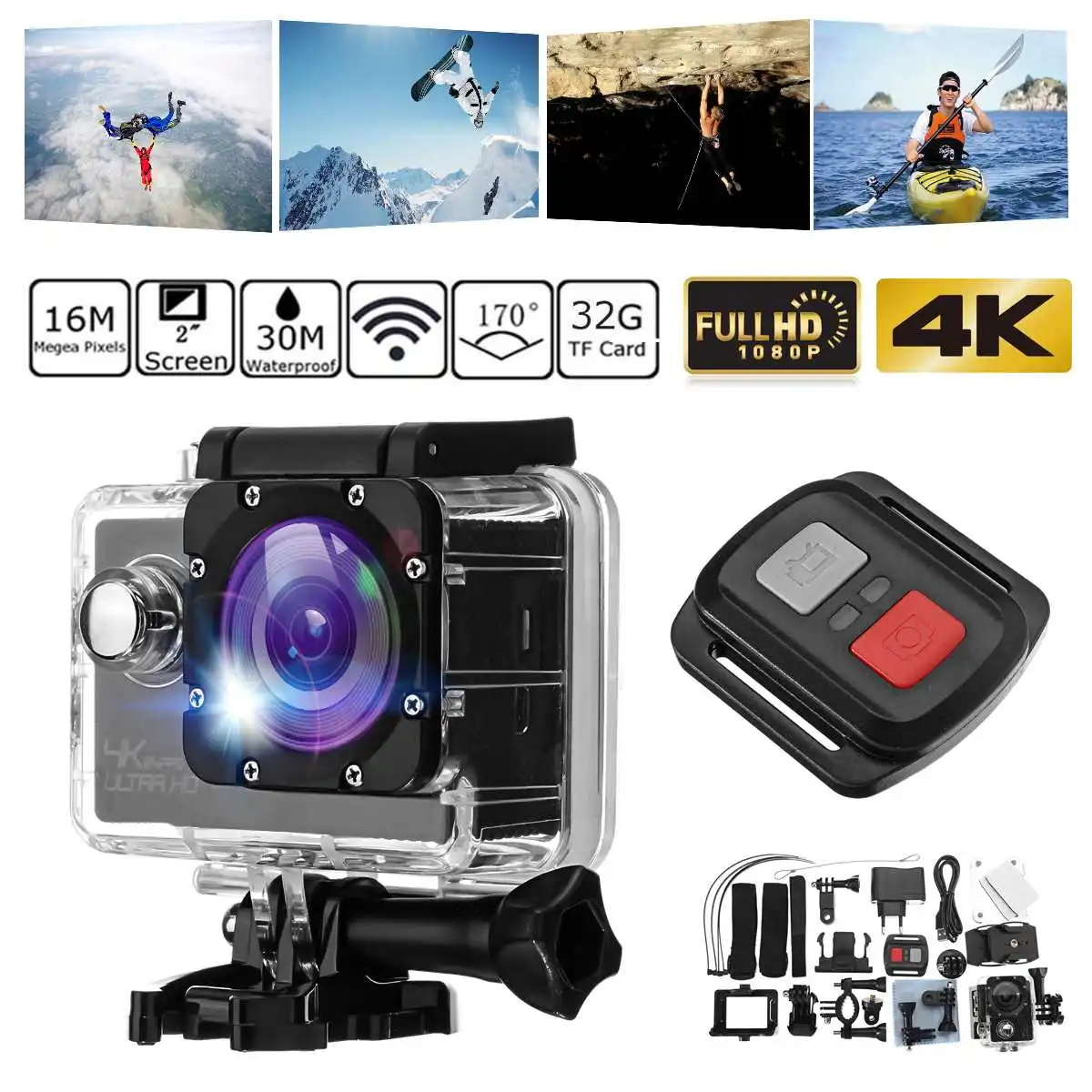 Ultra-4K Full HD 1080P Wifi Sportas Veiksmo Kameros Vandeniui Povandeninis Cam Šalmo Kamera, Kameros, Vaizdo Įrašymo, vaizdo Kameros