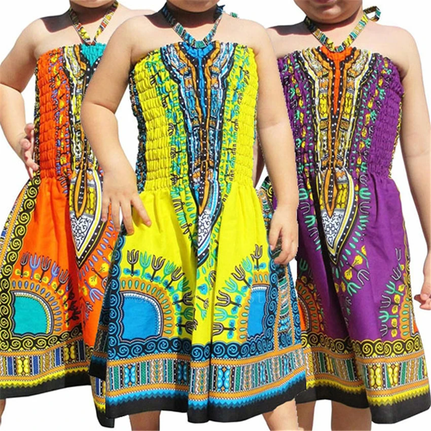 2020 M. Afrikos Heidi Bazin Dashiki Suknelė Vaikams Baby Girl Etninės Tradiciniai Spausdinti Riche Camisole Vasaros Elastinga Vestido Spausdinti Drabužiai
