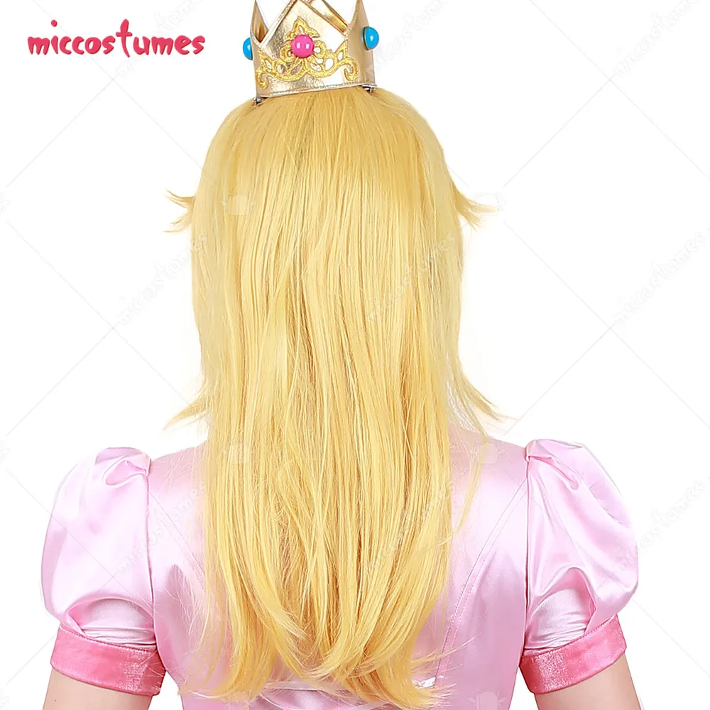 Princess Peach Cosplay Garbanoti Ilgi Kirpčiukai Aukso Perukas
