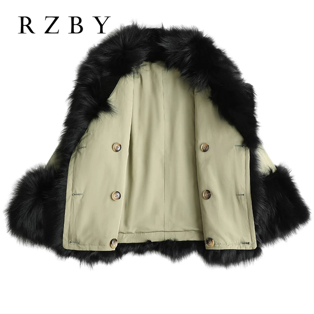 Tikras Natūralus Lapės Kailis Žiemą dvipusis paltai Moterims Atvartas Trumpas Puffer Jacket Moteriška Šilta Laisvi Juodas Sniegas Outwear RZBY163